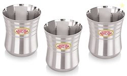 NIRLON Stainless Steel Damru Shape Heavy Gauge Glass Set of 3, 300ml