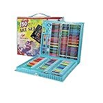 150 Pieces Art Set for Kids with Case, Art and Craft Supplies Kit for Drawing and Painting, Color Set with Markers, Water Colors, Brush, Color Pencils, Crayons (150 pcs blue)