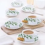 Larah by BOROSIL Bamboo Leaves Opalware Cup and Saucer Set of 12 pcs | Tea/Coffee Cups 90 ml | Microwave & Dishwasher Safe | Bone-Ash Free | Crockery Set Ideal for Daily Use & Gifting, White