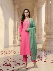 Yuris Floral Embroidered Sequinned Kurta with Trousers & Dupatta