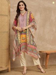 HERE&NOW Women Ethnic Printed Kaftan Kurta with Trousers