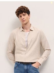 THE BEAR HOUSE Men Spread Collar Vertical Striped Cotton Casual Shirt