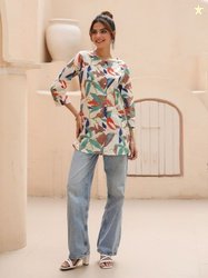 Rain & Rainbow Floral Print Cotton Top