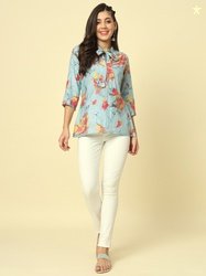 Meeranshi Abstract Printed Tie-Up Neck Pure Silk Top