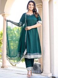HEBA Embroidered Empire Thread Work Anarkali Kurta with Trousers & Dup