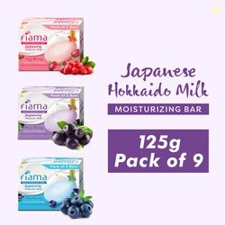 FIAMA Moisturising Soap Bars, Japanese Hokkaido Milk & Berries, 125gX9