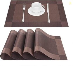 YELONA Rectangular Pack of 4 Table Placemat (Brown, PVC)