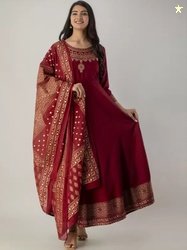 KALINI Ethnic Motifs Yoke Design Anarkali Kurta With Dupatta