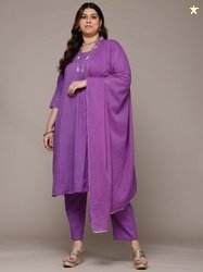 Readiprint Plus Size Floral Yoke Design Pleated Thread Work Pure Cotto