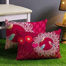 STITCHNEST Set of 2 Polycotton Cushion Covers  Pink & Orange Tradition