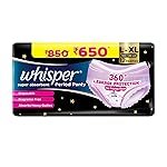 Whisper Super Absorbent Period Panty, 12 L-XL Pants, 360 Degree Leakage Protection for Heavy Flow, Panty like Fit for Full back Coverage, Absorbs Heavy Gushes, Silky Soft, Comfortable Feel, Women