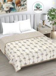 Myntra Elegant Homes Beige & Black Floral AC Room 233 GSM Cotton Doubl