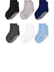 Teri Beri Unisex Kids Set of 6 Non Slip Grip Ankle Socks with Non Skid