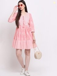 Handish Floral Print Tie-Up Neck Fit & Flare Dress