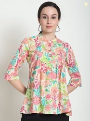 Frempy Women Floral Printed Organic Cotton Top