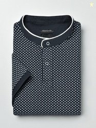 INVICTUS Men Navy & White Printed Mandarin Collar T-Shirt