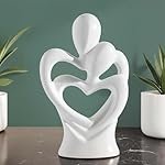Ascension Hugging Couple Sculptures Ceramic Heart Shape Romantic Couple Statue Family Figurine Decorative Showpiece For Valentine Gift Living Room House Warming Anniversary Office & Home Decor (White)