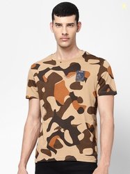 Wrangler Men Brown & Beige Regular Fit Camouflage Printed T-shirt