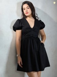 Virgio Women Cotton Stretch Mini Bow Dress