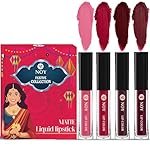 Noy Liquid Matte Lipstick Festival Pack 4 Bright Colors Peach, Cherry Pink, Coffee Wine, Maroon Shades