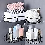 RAYMOX Pack of 2 Wall Mounted Self-Adhesive Bathroom Corner Shelf/Kitchen Rack & Holder – Bathroom Accessories (Material-GI Metal, Powder Coated Finish, Black, L Shape)