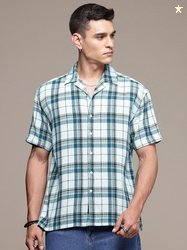 Roadster The Life Co. Self Checked Cuban Collar Relaxed Fit Casual Shi