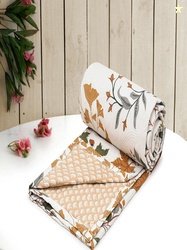 RRC Cream& Brown Floral Microfiber Summer 150 GSM Single Bed Dohar