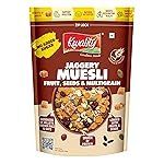 Kwality Muesli Jaggery, Fruits, Seeds & Crunch 400g | Goodness Millets Brown Rice & Oats | 66% Multi Grain Mix Natural Sweetener | High-Fibre, Multigrain Breakfast Cereal with Crunch & Nutrition | Natural sweetner Jaggery
