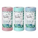 Presto! Non-Woven Kitchen Towel Roll | 80 Pulls (Pack of 3) | Size: 23 x 21 cm | Wavy Pattern (Red, Blue & Green) | Washable and Reusable | Highly Absorbent | For Daily Use