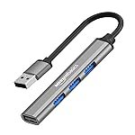 Amazon Basics 4-in-1 Hub Multiport Adapter, USB Hub with Aluminium Shell, 1 x USB 3.0 & 3 x USB 2.0 for PC, MacBook, Mac mini, iMac, Tablet, and Mobile Phones