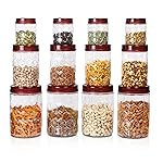 MILTON Hexa Plastic Storage Jar Set of 12 (4x270ml, 4x665ml, 4×1.24L) | BPA-Free, Airtight Kitchen Containers | Food Grade Transparent Jars for Masala, Grains, Pulses, Dry Fruits, Cookies