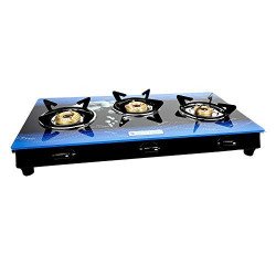 MILTON Premium 3 Burner BLUE Manual Ignition Glass Top Gas Stove, (ISI