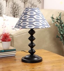 tu casa Table Lamps Black Metal Base with Blue White Cotton Ikat Print