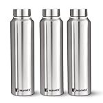 Bergner Walking Stainless Steel 3 Pcs (1000ml Each) Water Bottles with Screw Cap, Rustproof, Airtight & Leakproof Steel Bottle Set of 3, for Office, Home, College, Gym, Travel, Easy to Carry – Silver