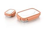 Attro E-lite Stainless Steel Lunch Box with Small Container Sleek & Compact Food Grade Ideal for Office, School, Picnic & Outdoor – 800ml+180ml Peach