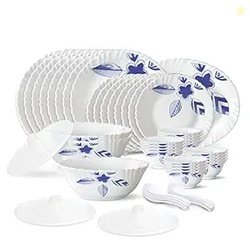 Larah by Borosil Morning Glory Silk Series Opalware Dinner Set | 47 Pi