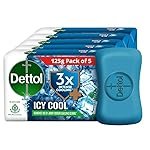 Dettol Icy Cool Bathing Soap Bar With 3x intense cooling (625gm), 125gm – Pack of 5