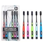 AGARO Charcoal Manual Toothbrush, Gentle Soft, Teeth Whitening For Adults & Children, Medium Tip Bristles, Family Pack of 5, Mix Colour