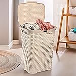 Kuber Industries 70 Ltrs Plastic Large Laundry Basket for Clothes with Lid | Multipurpose Storage Organiser for Home, Bedroom and Bathroom | Ivory