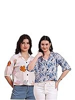 Womenâs Cotton Blend Printed Combo (Pack of 2) Shirts â 3/4 Sleeves V Collar Neck (COMBO1744)