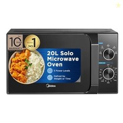 Midea 20L Solo Microwave Oven (MMO20CXAMMPEBK, Black, 5 power levels &