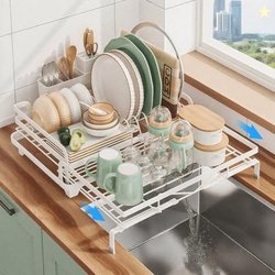 DEVA Dish Drying Rack, Stretchable Large Dish Drainer Rack, Stainless