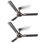 LONGWAY Kiger P2 1200 mm/48 inch Ultra High Speed 3 Blade Anti-Dust Decorative Star Rated Ceiling Fan (Smoked Brown, Pack of 2)
