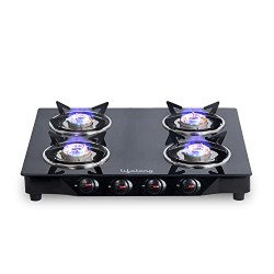 Lifelong Glass Top Gas Stove, 4 Burner Gas Stove, Black (ISI Certified