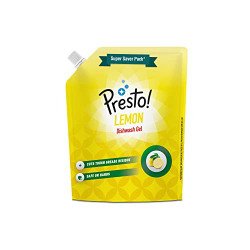 Amazon Brand - Presto! Dishwash Gel Refill Pouch | Lemon | 2 Litre | L