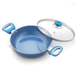 Amazon Brand - Solimo Blue Ceramic Non Stick Induction Base Deep Kadai