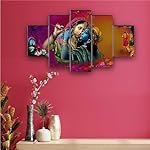 SAF paintings Set of 5 Radha Krishna Religious modern art Home decorative gift item Large Panel Painting 18 Inch x 30 inch SANFPNLS32263-Multicolour
