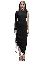 Tokyo Talkies Women’s Glamorous One-Shoulder Ruched Bodycon Dress | Chic Long Sleeve Party Look