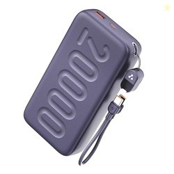 Ambrane 20000mAh Powerbank with in-Build Type C Cable, 22.5W Fast Char