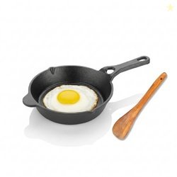 Lifelong Cast Iron Fry Pan 6 Inch with Wooden Spatula | Induction Frie